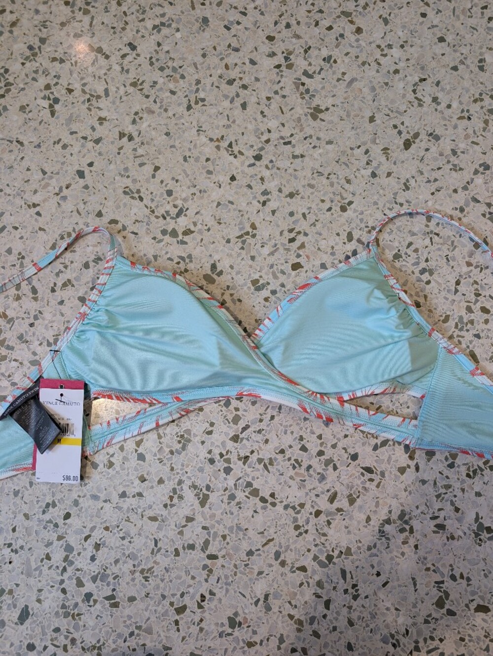 NWT Vince Camuto Swim Blue & Coral Printed Bikini Top - Picture 6 of 6